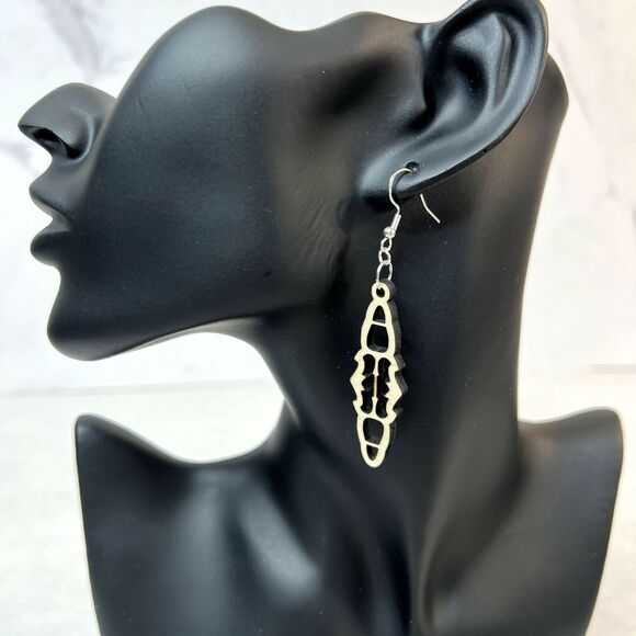 Wooden Geometric Cutout Earrings - Picture 1 of 3